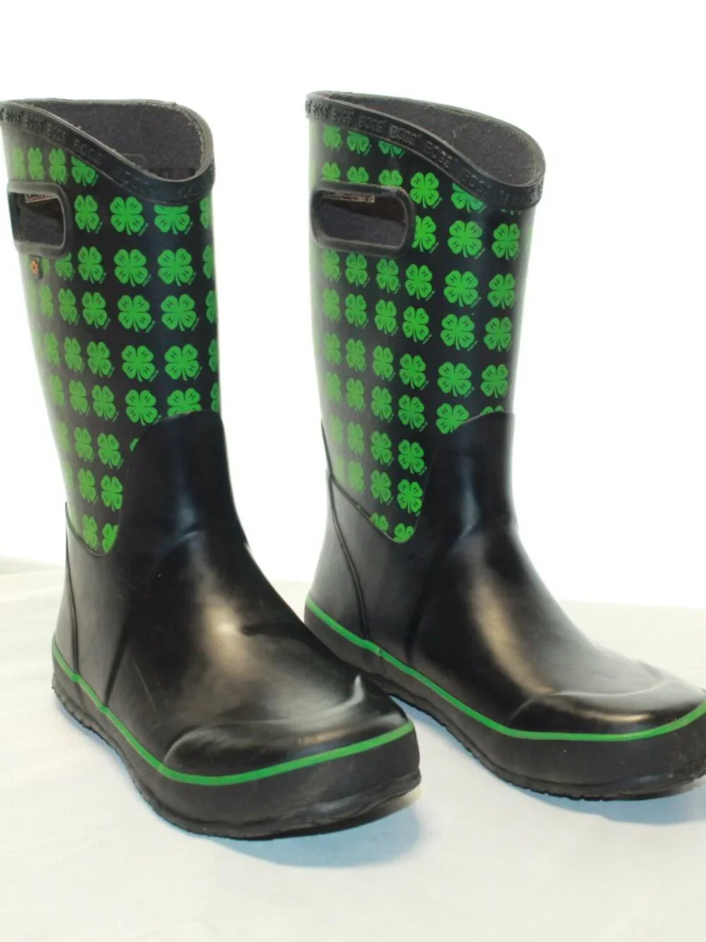 Bogs Youth Size 6 Black 4H Clover Mid Waterproof Rubber Pull On  Rainboots